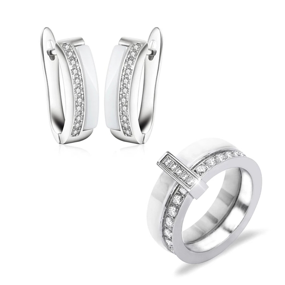 NEW Luxury‎ White Ceramic Diamond Hoop Earrings - Picture 9 of 15